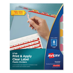 Avery Print and Apply Index Maker Clear Label Plastic Dividers with Printable Label Strip, 8-Tab, 11 x 8.5, Translucent, 1 Set (AVE11433)