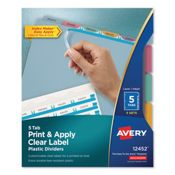 Avery Print and Apply Index Maker Clear Label Plastic Dividers with Printable Label Strip, 5-Tab, 11 x 8.5, Translucent, 5 Sets (AVE12452)