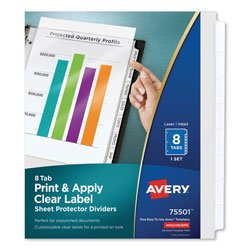 Avery Print and Apply Index Maker Clear Label Sheet Protector Dividers with White Tabs, 8-Tab, 11 x 8.5, Clear, 1 Set (AVE75501)