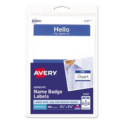 Avery Printable Adhesive Name Badges, 3.38 x 2.33, Blue "Hello", 100/Pack (AVE5141)