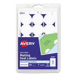 Avery Printable Mailing Seals, 1" dia., White, 15/Sheet, 40 Sheets/Pack (AVE5247)