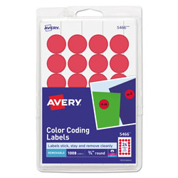 Avery Printable Self-Adhesive Removable Color-Coding Labels, 0.75" dia., Red, 24/Sheet, 42 Sheets/Pack (AVE05466)