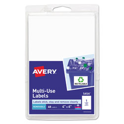 Avery Removable Multi-Use Labels, Inkjet/Laser Printers, 4 x 6, White, 40/Pack (AVE05454)