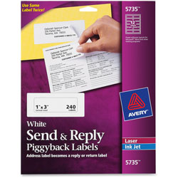 Avery Send & Reply Labels, White, 12/Sheet, 240 per Pack