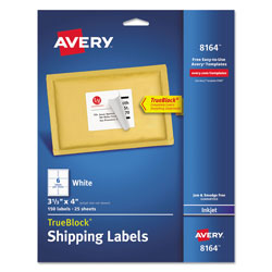 Avery Shipping Labels w/ TrueBlock Technology, Inkjet Printers, 3.33 x 4, White, 6/Sheet, 25 Sheets/Pack (AVE08164)