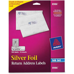 Avery Silver Foil Ink Jet Mailing Labels, 3/4 inx2 1/4 in, 300 per Pack