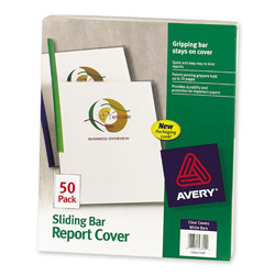 Avery Sliding Bar Report Cover, White, Pack of 50