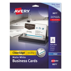 Avery True Print Clean Edge Business Cards, Inkjet, 2 x 3 1/2, White, 200/Pack (AVE8871)