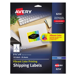 Avery Vibrant Inkjet Color-Print Labels w/ Sure Feed, 3 1/3 x 4, Matte White, 120/PK (AVE8254)