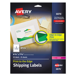 Avery Vibrant Laser Color-Print Labels w/ Sure Feed, 4 3/4 x 7 3/4, White, 50/Pack (AVE6876)