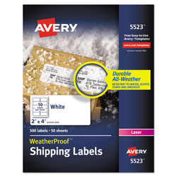 Avery Waterproof Shipping Labels with TrueBlock and Sure Feed, Laser Printers, 2 x 4, White, 10/Sheet, 50 Sheets/Pack
