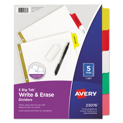 Avery Write & Erase Big Tab Paper Dividers, 5-Tab, Multicolor, Letter (AVE23076)