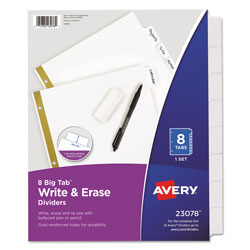 Avery Write & Erase Big Tab Paper Dividers, 8-Tab, White, Letter (AVE23078)