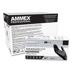 Ammex Nitrile Exam Gloves, Powder-Free, 3 mil, Large, Black, 100/Box