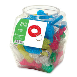 Baumgarten's Assorted Translucent Wrist Coil Key Chains in a Display Bowl