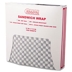 Bagcraft Grease-Resistant Paper Wraps and Liners, 12 x 12, Black Check, 1000/Box, 5 Boxes/Carton