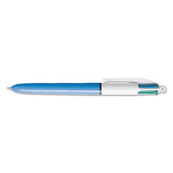 Bic 4-Color Retractable Ballpoint Pen, 1mm, Black/Blue/Green/Red Ink, Blue Barrel