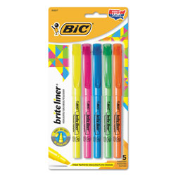 Bic Brite Liner Highlighter, Chisel Tip, Assorted Colors, 5/Set (BICBLP51WASST)