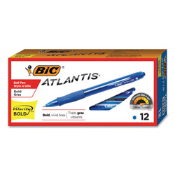 Bic Velocity Atlantis Bold Retractable Ballpoint Pen, 1.6mm, Blue Ink, Trans-Blue Barrel, Dozen