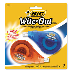 Bic Wite-Out EZ Correct Correction Tape, Non-Refillable, 1/6" x 472", 2/Pack (BICWOTAPP21)