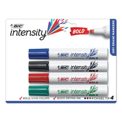 Bic Intensity Bold Tank-Style Dry Erase Marker, Broad Chisel, Assorted Colors, 4/Set