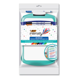 Bic Intensity Dry Erase Board/Markers Kit, 9 Markers/Dual-Sided Dry Erase Board, 7.8 x 11.8, White Surface, Plastic Blue Frame
