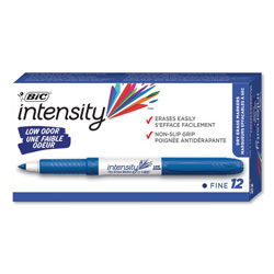 Bic Intensity Low Odor Dry Erase Marker, Fine Bullet Tip, Blue, Dozen