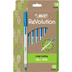 Bic ReVolution Round Stic Ballpoint Pen - Medium Pen Point - 1 mm Pen Point Size - Blue - Semi-transparent Barrel - 10 / Dozen