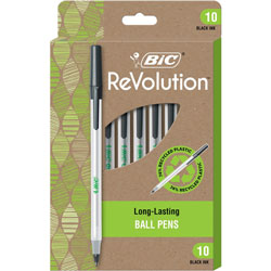 Bic ReVolution Round Stic Ballpoint Pen - Medium Pen Point - 1 mm Pen Point Size - Black - Semi-transparent Barrel - 10 / Dozen