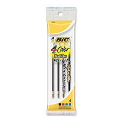 Bic Refill for BIC 4-Color Retractable Ballpoint Pens, Medium Point, Assorted Ink Colors, 4/Pack