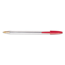 Bic Cristal Xtra Smooth Stick Ballpoint Pen, 1mm, Red Ink, Clear Barrel, Dozen