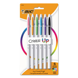 Bic Cristal Up Stick Ballpoint Pen, Medium 1.2mm, Assorted Ink, White Barrel, 6/Pack