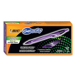 Bic Gel-ocity Quick Dry Retractable Gel Pen, Medium 0.7 mm, Purple Ink/Barrel, Dozen