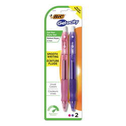 Bic Gel-ocity Retractable Gel Pen, Medium 0.7mm, Assorted Ink/Barrel, 2/Pack