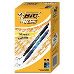 Bic Soft Feel Retractable Ballpoint Pen, 1mm, Assorted Ink/Barrel, 36/Pack