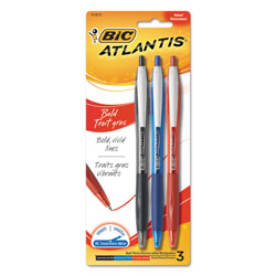 Bic Atlantis Bold Retractable Ballpoint Pen, Bold 1.6mm, Assorted Ink/Barrel, 3/Pack