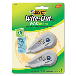 Bic Wite-Out Ecolutions Mini Correction Tape, White, 1/5 in x 235 in, 2/Pack