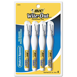 Bic Wite-Out Shake 'n Squeeze Correction Pen, 8 mL, White, 4/Pack