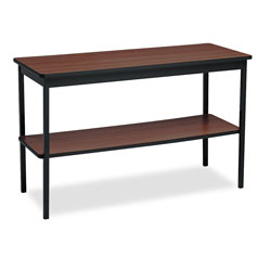 Barricks Utility Table with Bottom Shelf, Rectangular, 48w x 18d x 30h, Walnut/Black