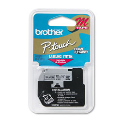 Brother M Series Tape Cartridge for P-Touch Labelers, 0.47" x 26.2 ft, Black on Silver (BRTM931)
