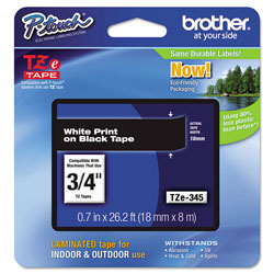 Brother TZe Standard Adhesive Laminated Labeling Tape, 0.7" x 26.2 ft, White on Black (BRTTZE345)