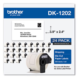 Brother Die-Cut Shipping Labels, 2.4 x 3.9, White, 300/Roll, 24 Rolls/Pack