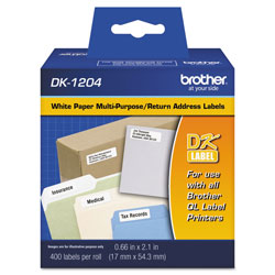 Brother Die-Cut Multipurpose Labels, 0.66 in x 2.1 in, White, 400/Roll