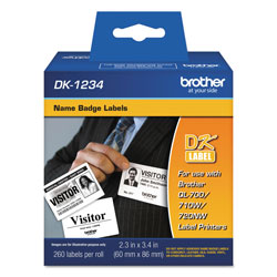 Brother Die-Cut Name Badge Labels, 2.3 in x 3.4 in, White, 260/Roll