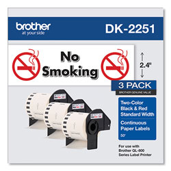 Brother Continuous Paper Label Tape, 2.44 in x 100ft, White, 3 Rolls/Pack
