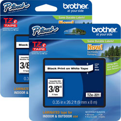 Brother Tape Cartridge, Laminated, f/P-Touch 8m, 3/8 in, 2/BD, Black/WE