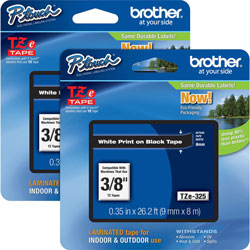 Brother Tape Cartridge, Laminated, f/P-Touch 8m, 3/8 in, 2/BD, WE/Black