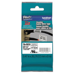 Brother TZe Flexible Tape Cartridge for P-Touch Labelers, 0.47 in x 26.2 ft, Black on White
