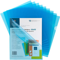 Business Source File Holders, Poly, Transparent, 11 inx8-1/2 in, 10/PK, Blue