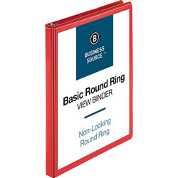 Business Source View Binder, Round Ring, .5 in, Red